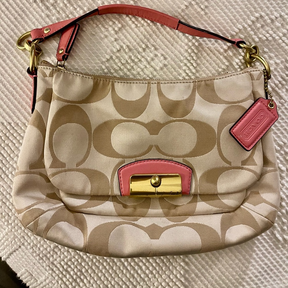 Coach Tan and Pink Shoulder Bag